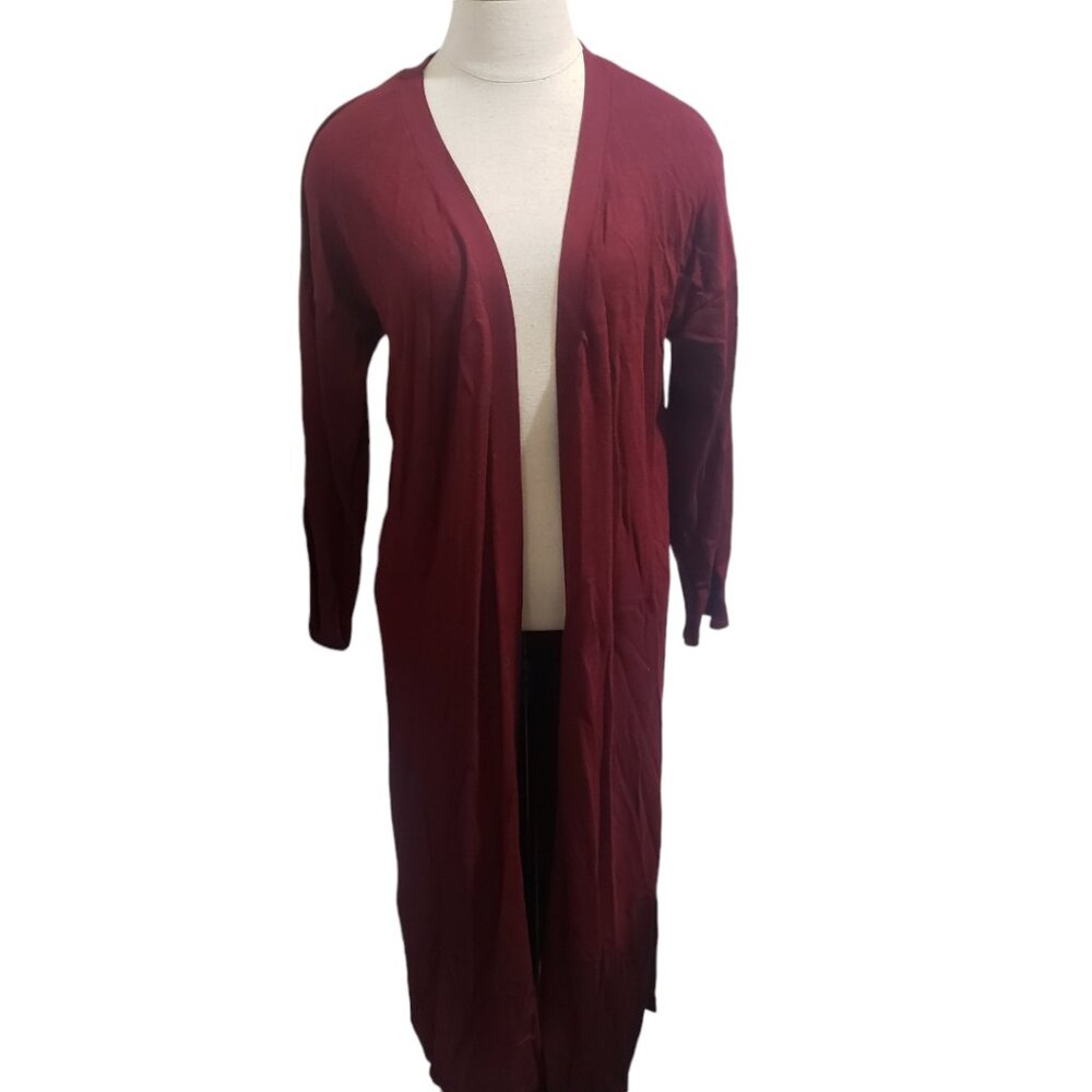 CT1958 Mango MNG Burgundy Knee Length Open Long Sleeve Sweater Duster M
